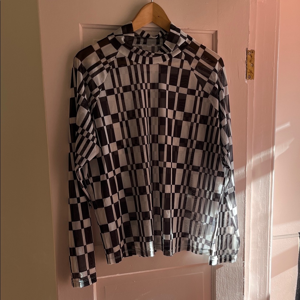 Tuesday of California Sheer Grid Mockneck - 3X